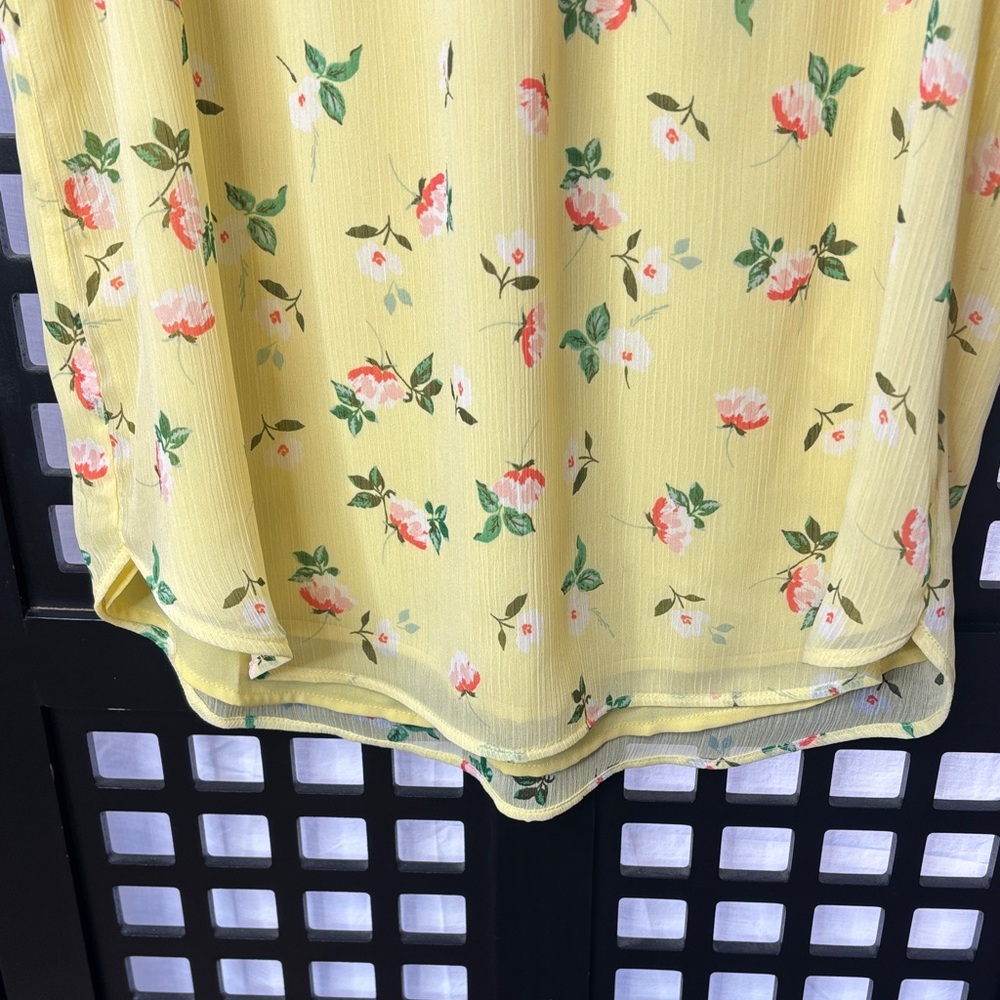 💛 LOFT Yellow Floral Ruffle Sleeveless Lined Top Women Small Flowy 💛 - Picture 6 of 15